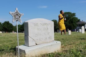 Jean Green, president of the Lincoln Cemetery Project Association, leads a tour of the historic Black cemetery at the unveiling of the Gettysburg Black History Trail on Wednesday. photo courtesy of D